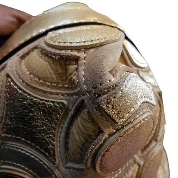 Coach Kristen Hobo Op Art Silver Gold Shoulder Bag Patchwork Beige Leather Purs - Picture 14 of 16